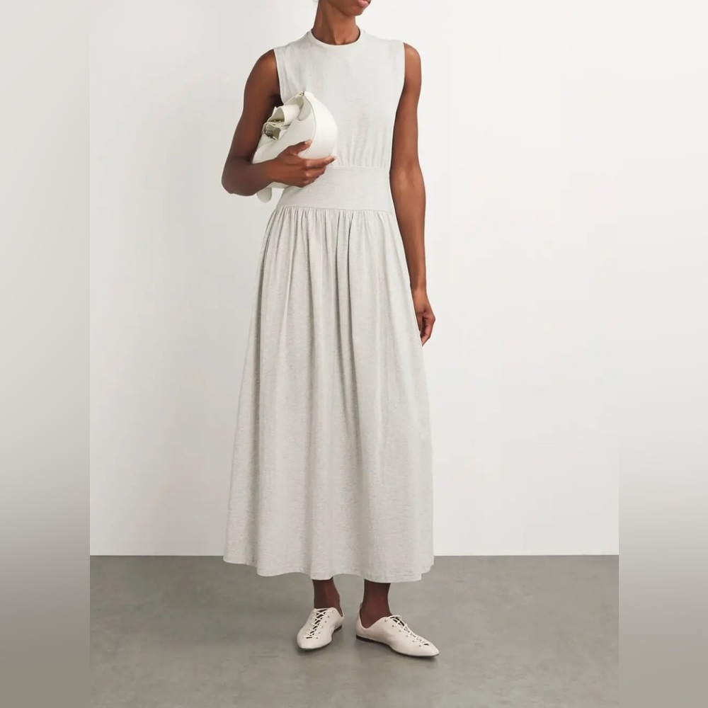 Toteme Organic Cotton Sleeveless Crew Neck Tee Dress Pale Grey Melange Medium